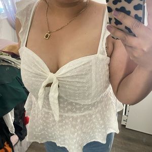 Plus Knot Front Embroidered Eyelet Top